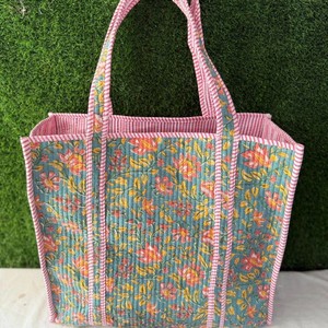 Sac fourre-tout matelassé en coton, sacs de shopping imprimés à la main à motifs floraux bohèmes, sac de plage, sacs de voyage et sacs à bandoulière, cadeaux pour femmes - Product Image 4
