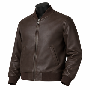 Veste bomber pour homme PRIMEFIELD ENTERPRISES, en polyester marron, écologique, respirante, col montant, fermeture éclair, coupe classique, style moto - Product Image 3