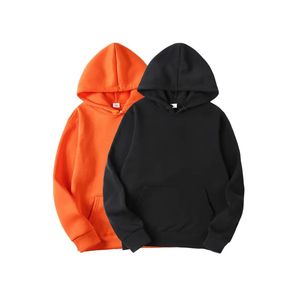 <b>Mens</b> Solid Color Hooded <b>Sweatshirt</b> Regular Fit Cotton French Terry Casual Pullover <b>Black</b> Orange Autumn Wear <b>Men</b> Hoodies for sale - Product Image 2