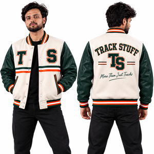 <b>Track</b> Stuff Custom <b>Mens</b> Varsity Letterman <b>Jacket</b> Wool Cotton Stand Collar Custom Embroidered Logo Front Streetwear Winter - Product Image 2