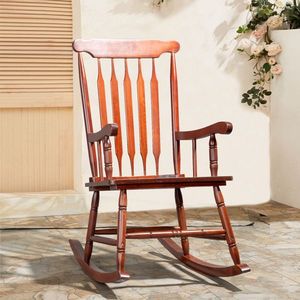 Solid Wood Patio Rocking Chair for Indoor and Outdoor Use Elegant Wooden Frame Porch Rocker for Garden Backyard Porch Use - Product Image 3