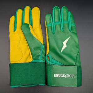 Guantes de Bateo de Cuero Verde Bruce Bolt, Cierre de Gancho y Bucle Ambidiestro, Unisex para Adultos, Entrenamiento - Product Image 4