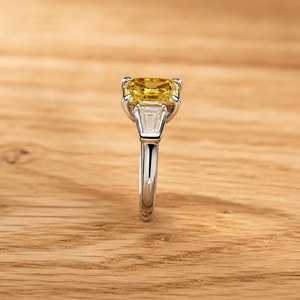 Radiant & Baguette Lab Grown Diamond IGI Certified DEF Color VS VVS Clarity 10K 14K 18K Solid Gold Wedding Ring <b>Three</b> Stone Ring - Product Image 4