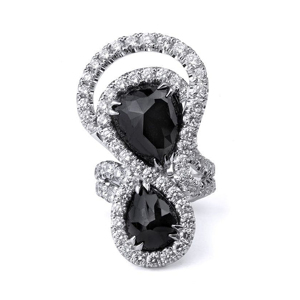 Bague de cocktail de luxe pour femme, diamant noir taille poire, argent 925, forme goutte d'eau, bijoux de fête - Product Image 1