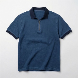 Men's Navy <b>Blue</b> Short Sleeve <b>Polo</b> <b>Shirt</b> Knitted Zipper Casual Solid Design Regular Fit - Product Image 1