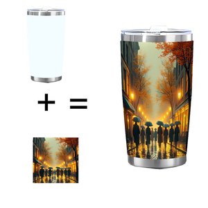 Gobelet isotherme en acier inoxydable 20 oz à double paroi avec design d'art urbain automnal - Product Image 1