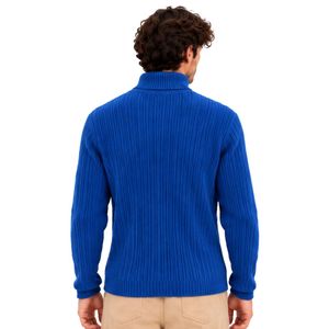 Pull col roulé côtelé bleu électrique pour homme, à manches longues, chaud et décontracté, tricoté, pour l'hiver, style mode - Product Image 3