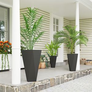Set di 3 Vasi Classici Alti Neri in MgO per Interni ed Esterni, Materiale PP, Impilabili con Fori di Drenaggio per Giardino e Balcone - Product Image 2