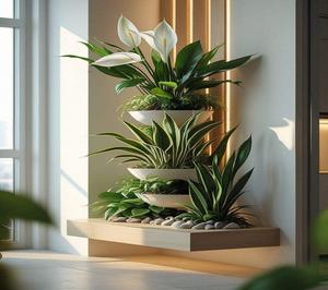 Maceta Redonda Grande de Fibra de Vidrio FRP Contemporánea con Textura, Jardinera con Base y Drenaje para Decoración de Patio y Hogar - Product Image 1