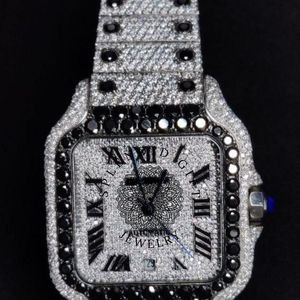 Splendide montre de luxe pour homme avec diamants, boîtier carré 28 mm, mouvement à quartz ETA, cristal saphir, argent, moissanite - Product Image 5