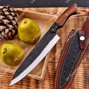Couteau de chef professionnel en acier Damas forgé à la main, ambidextre, manche ergonomique en bois de rose, bolster en G10 Micarta, étui inclus - Product Image 2