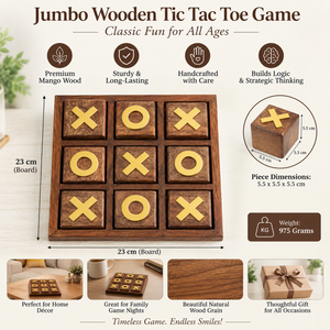 Juego de Tres en Raya Gigante de Madera |   Juego de Mesa de Madera Hecho a Mano de Primera Calidad para Niños y Adultos | Juego de Mesa de Estrategia Familiar para Viajes, Regalo - Product Image 5
