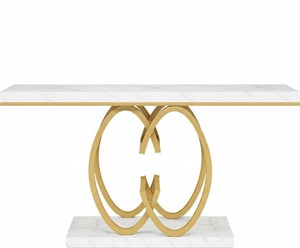 Style Console Table <b>White</b> Sintered Stone Marble Top & Gold Stainless Steel Metal <b>Frame</b> Rectangular Sofa Hallway Accent Furniture - Product Image 3