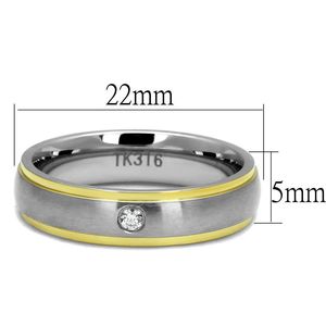 Anello in acciaio inossidabile bicolore IP Gold (Ion Plating) TK2938 con zirconi trasparenti di grado AAA - Product Image 2