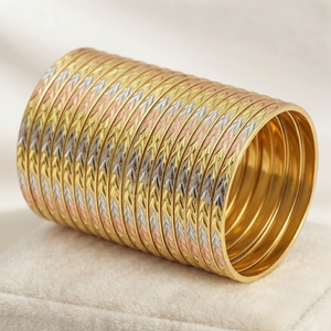 ORO-Z High End Three Tone Plated Stackable Geometric Ethnic <b>Bangles</b> for Women Customized Wedding Fashion Jewelry Accessory - Product Image 2