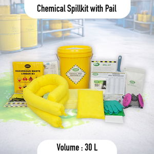 Kit de contrôle des déversements chimiques avec seau absorbant de 30 L pour la maintenance industrielle et la réponse aux urgences en cas de liquides dangereux - Product Image 2