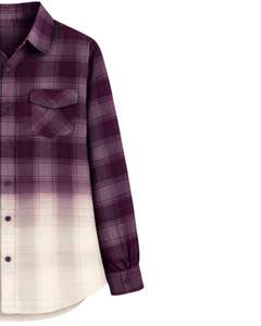 Camisa de Franela a Cuadros Morada Degradada Personalizada para Mujer, Manga Larga, Cierre de Botones, Estilo Casual, con Bolsillos Dobles en el Pecho - Product Image 4