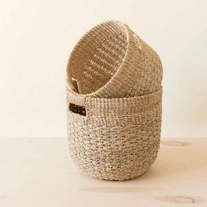 Juego de 2 cestas de mimbre con costuras grises, cesta de almacenamiento hecha a mano, venta al por mayor, ecológica, hecha en Vietnam - Product Image 3