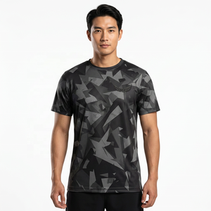 Men's Black <b>Geometric</b> Print Short Sleeve T-<b>Shirt</b> Quick Dry Sporty O-Neck Regular Fit 100% Polyester Knitted - Product Image 4