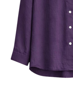 Conjunto de pijama de lino y algodón para mujer, color morado, camisa con botones y bolsillo en el pecho y pantalones con cordón, conjunto de ropa de dormir informal - Product Image 6