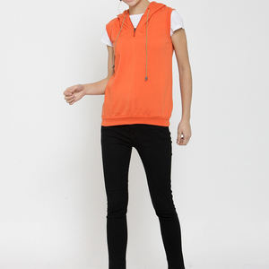 Sudadera con Capucha sin Mangas para Mujer, de Algodón, Color Sólido, Informal, Transpirable, Tejida, para Otoño, Naranja - Product Image 4