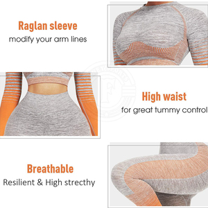 Women Yoga Set Color Blocking High Waist <b>Leggings</b> <b>Crop</b> Top Full Sleeve Turtleneck Seamless Spandex Polyester 2 Piece Set - Product Image 6