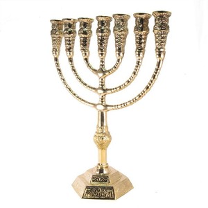 Candelabro de aluminio con acabado de latón vintage de 7 ramas, estilo clásico, para la decoración de la mesa en días festivos del templo judío. - Product Image 5