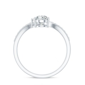 Anillo de Dos Piedras con Diamantes Cultivados en Laboratorio, Corte Redondo y Pera 5x7MM, EF VS CVD, Banda Pavé con Engaste de Garras, Toi et Moi, Talla Personalizada, Venta al por Mayor - Product Image 4