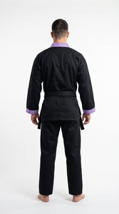 Uniforme de Taekwondo noir unisexe, respirant, vêtements d'arts martiaux avec bordure violette et logo pour l'entraînement - Product Image 4