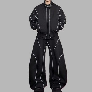 Men Sports Windbreaker Suit Midweight Windproof Eco-Friendly Nylon/Polyester Hip Hop Reflective Pipping Jacket Baggy <b>Pants</b> Set - Product Image 1