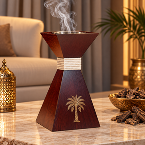 Brûleur à Bakhoor de Luxe en Bois d'Arbre Arabe avec Bol à Oud en Acier Inoxydable Doré, Design Géométrique Islamique, 100% Naturel et Écologique - Product Image 3