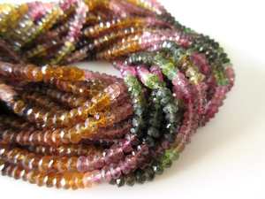 ลูกปัดพลอยทัวร์มาลีนธรรมชาติทรงรอนเดลเหลี่ยมเพชรพลอย สีเขียวชมพู สำหรับทำเครื่องประดับ - Product Image 4