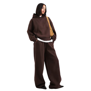 Conjunto Deportivo de Dos Piezas para Mujer, Talla Grande, Informal, de Felpa de Algodón, con Capucha, Sin Cordones, Corte Holgado - Product Image 1