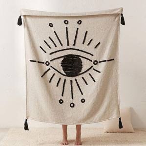 Manta de Algodón 100% con Borlas, Estilo Boho, Hecha a Mano, Texturizada, para Sofá, Venta al Por Mayor OEM - Product Image 1