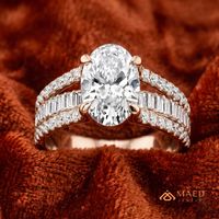 Anillo de compromiso y aniversario de lujo con diamante moissanita en tono oro rosa, ovalado, para mujer, elegante y a la moda.