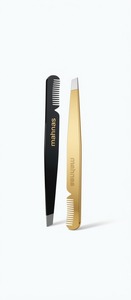Pinzas para cejas Mahnas con punta inclinada, peine chapado en oro, estilo lujoso y duradero, pinza peine de doble cabezal, alta calidad - Product Image 2