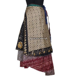 Wholesale Price High Quality Indian Silk <b>Wrap</b> <b>Skirts</b> Halter Sarong Bohemian Magic <b>Wrap</b> <b>Skirt</b> Vintage Silk Sari Double Layer - Product Image 4