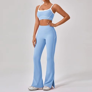High Quality Quick Dry Workout Suits High Stretchy Gym Fitness <b>Set</b> Flared Pants 2 Pieces Sports Yoga <b>Set</b> for Woman - Product Image 2