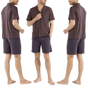 Ensemble de pyjama pour homme 100% coton uni, manches longues, boutons, vêtements de nuit, vêtements de détente avec poches, lavable en machine, tailles S-XL - Product Image 1