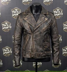 Men's Washed Genuine Leather Moto <b>Jacket</b> With Belt And Zipper Closure <b>Slim</b> <b>Fit</b> Autumn Winter Style - Product Image 2