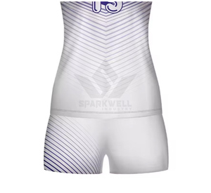 Custom Womens Blue Geometric <b>Volleyball</b> Jersey <b>Set</b> V-Neck Short Sleeve Sublimated Moisture Wicking Athletic Fit Summer Front - Product Image 1