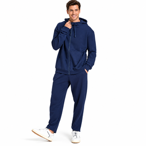 Ensemble de survêtement décontracté pour homme : sweat à capuche zippé et pantalon de jogging ample – Tenue de sport 2 pièces – Vente en gros - Product Image 1