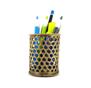 Porte-stylos multi-usage en laiton brillant de luxe, design artisanal, capacité à accueillir plusieurs stylos et crayons, élégant, durable, produit de bureau - Product Image 2