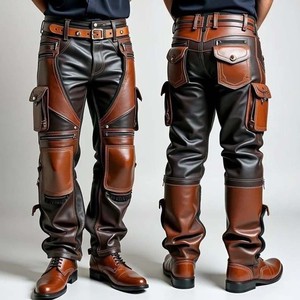 Pantalon en cuir de vachette de haute qualité, personnalisé, avec lacets et bandes latérales à lacets, coupe évasée - Product Image 6