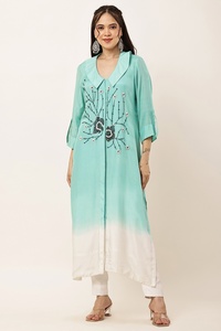 Elegante conjunto de kurta tejida para mujer, estilo ombre, para fiesta, kurta y pantalón de noche con cuentas, adornos de <span class=keywords><strong>Dana</strong></span> y perlas. - Product Image 3