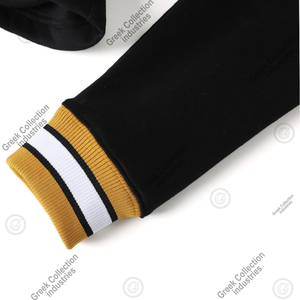 Cardigan noir en tricot pour femmes de sororité avec rayures jaunes et blanches, col en V, manches longues, pull décontracté, coupe classique, broderie grecque - Product Image 4