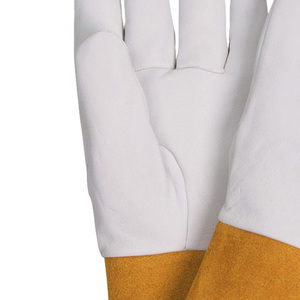 Wholesale White Goatskin with Yellow Split Leather Cuff EN407 Heat Resistant <b>Gloves</b> for TIG/MIG Welding with Fireproof Lining - Product Image 2
