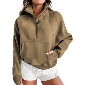 Custom <b>Women</b> Half Zip Sweatshirts Cotton <b>Fleece</b> Oversized Pullover Casual Athleisure Quarter Zip <b>Top</b> - Product Image 6