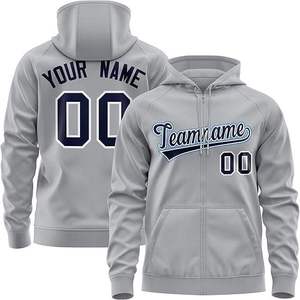 Sudadera deportiva con capucha y cremallera personalizada para hombre, color gris, con nombre del equipo y número estampados por sublimación, manga raglán. - Product Image 2