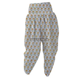 Luxurious Cotton Hand Block Printed Fabric Pants Drawstring Elastic Waistline Summer Casual Beach Vacation Women Clothing - Product Image 3